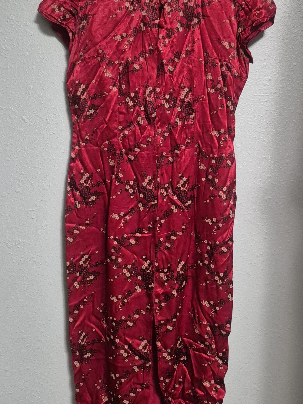 VTG Breakin Loose Red Floral Cheongsam Qipao Dress Mandarin Collar GUC